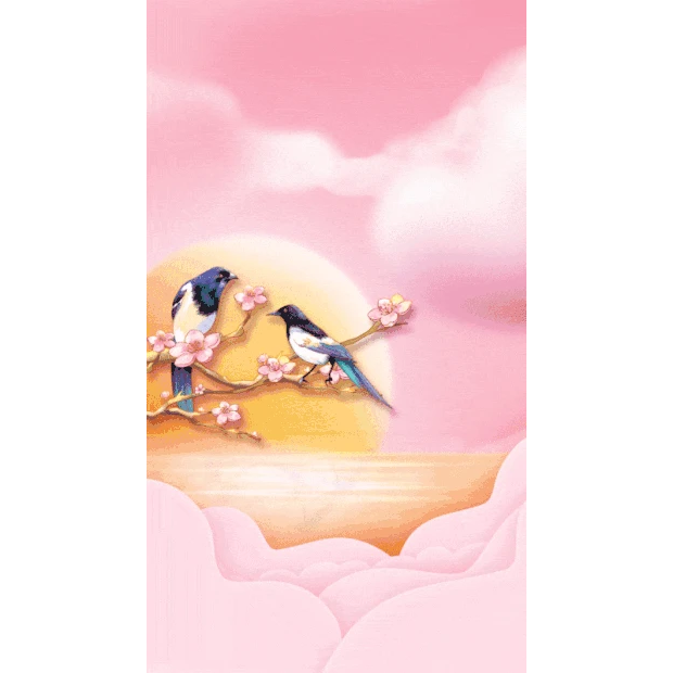 七夕喜鹊枝头唯美浪漫爱情粉色竖版视频背景海报gif图素材