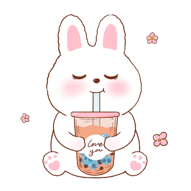 夏天兔兔喝解暑神器冰奶茶表情包