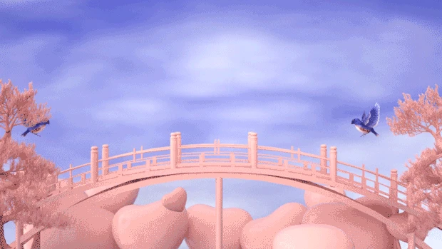 3D立体C4D粉色浪漫七夕喜鹊鹊桥相会视频背景gif图素材