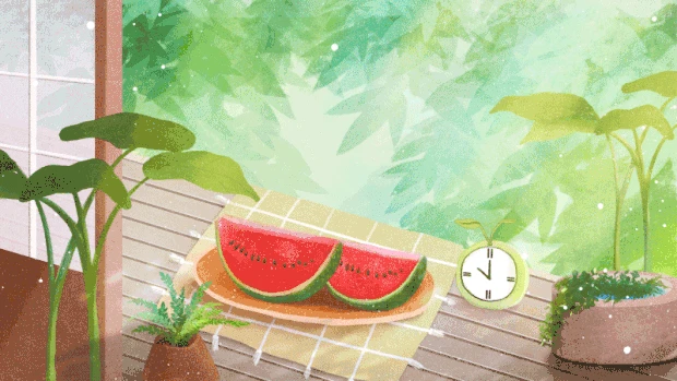夏天屋檐下吃西瓜乘凉视频背景gif图素材