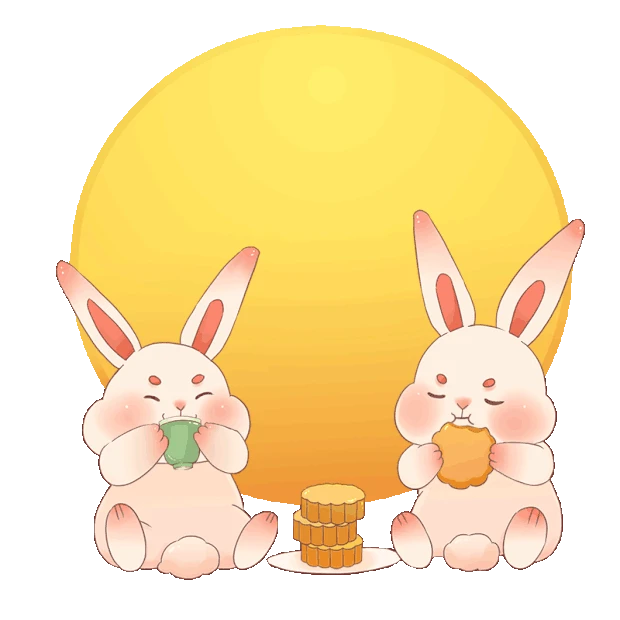 中秋中秋节可爱玉兔吃月饼喝茶赏月卡通gif图素材