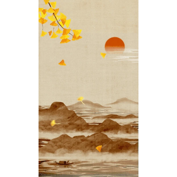 秋天秋季银杏落叶山水画中国风竖版视频背景海报gif图素材