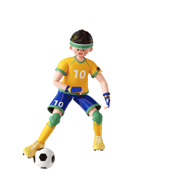 世界杯足球赛事C4D立体3D足球运动员接球后带球向前gif图素材