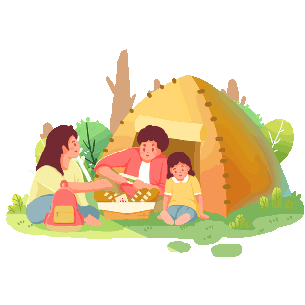 春季一家人游玩野炊帐篷野外卡通gif图素材