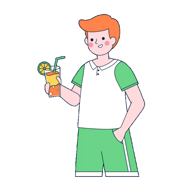 夏天夏季喝饮料的男孩冷饮酷暑炎热果汁橙汁人物gif图素材