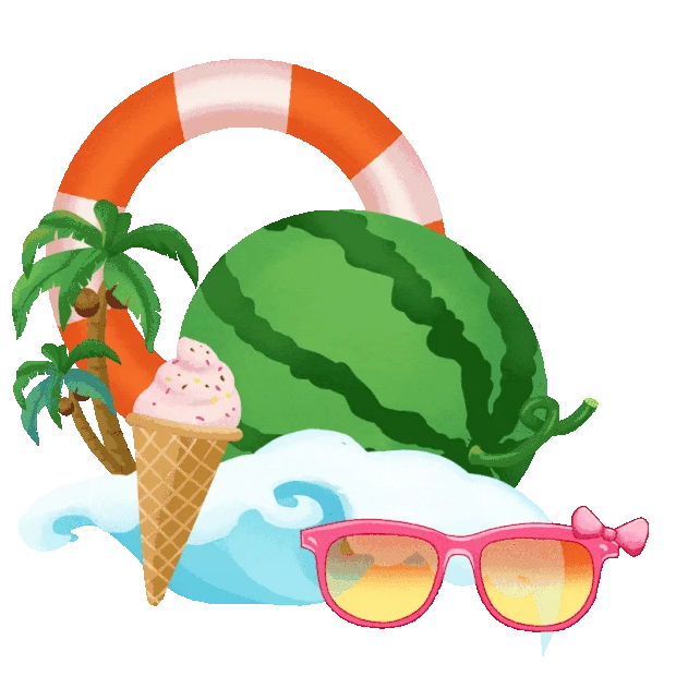夏天夏季炎热夏天清凉一夏游泳圈冰淇淋墨镜海浪卡通gif图素材