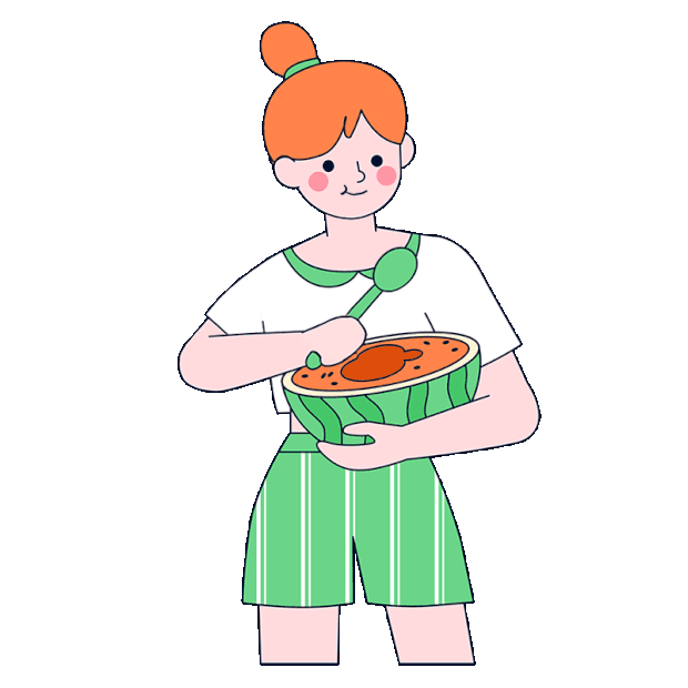 炎热夏季吃西瓜的女孩解渴描边gif图素材