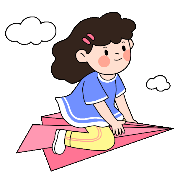 61儿童节六一坐在纸飞机上的女孩卡通gif图素材